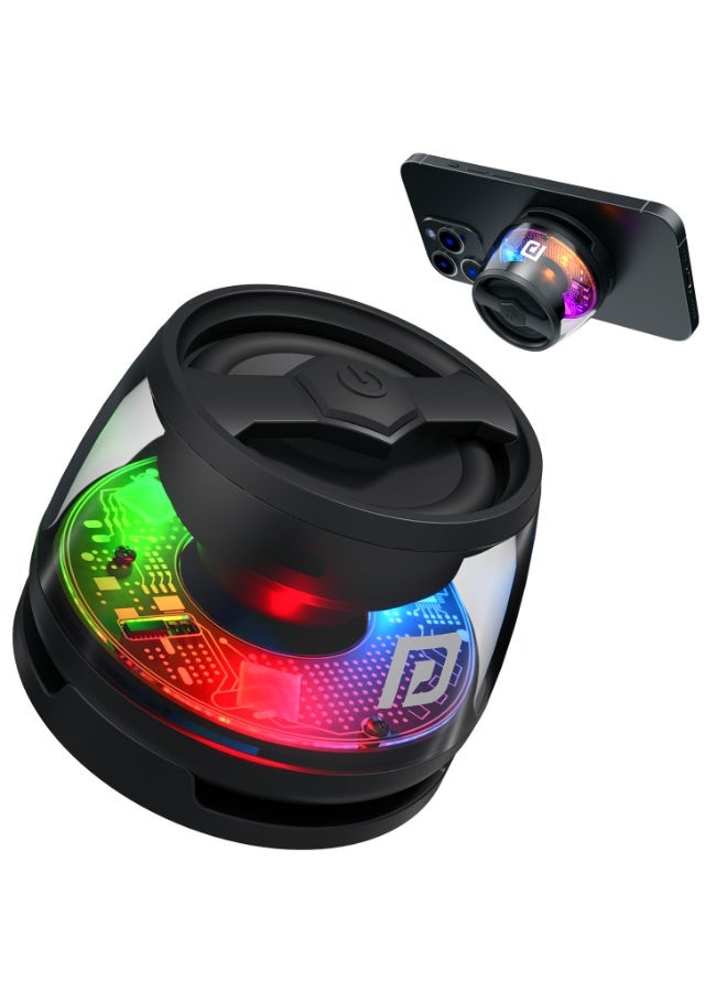 بورترونيكس Portronics Nadya 6W Magnetic Bluetooth Speaker with MagSafe Mobile Stand, HD Sound, Upto 4 Hours Playtime, 40mm Driver, RGB LED Lights, Bluetooth 5.3V, Transparent Speaker, Type C Charging(Black) - Image 1